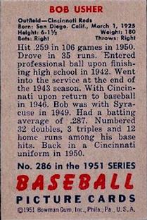 1951 Bowman #286 Bob Usher Back