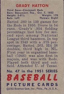 1951 Bowman #47 Grady Hatton Back