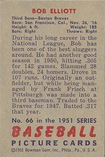 1951 Bowman #66 Bob Elliott Back