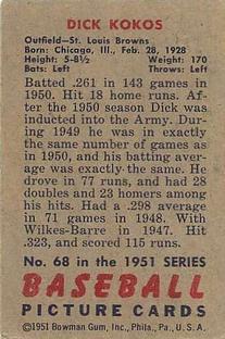 1951 Bowman #68 Dick Kokos Back