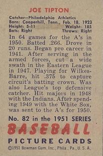 1951 Bowman #82 Joe Tipton Back
