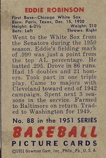 1951 Bowman #88 Eddie Robinson Back