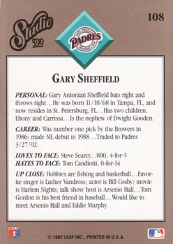 1992 Studio #108 Gary Sheffield Back