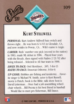 1992 Studio #109 Kurt Stillwell Back