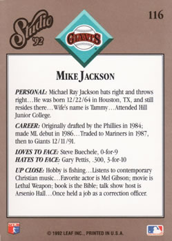 1992 Studio #116 Mike Jackson Back