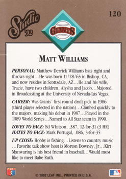 1992 Studio #120 Matt Williams Back