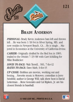 1992 Studio #121 Brady Anderson Back