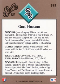 1992 Studio #153 Greg Hibbard Back
