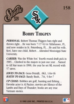1992 Studio #158 Bobby Thigpen Back
