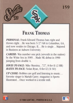 1992 Studio #159 Frank Thomas Back