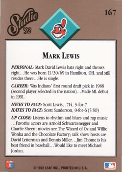 1992 Studio #167 Mark Lewis Back