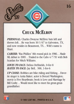 1992 Studio #16 Chuck McElroy Back