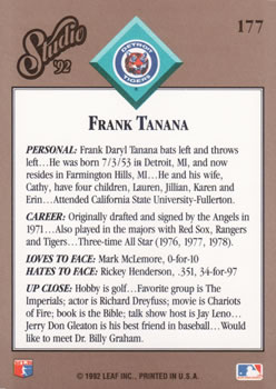 1992 Studio #177 Frank Tanana Back