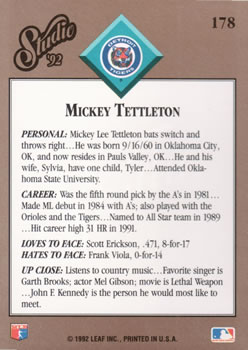 1992 Studio #178 Mickey Tettleton Back