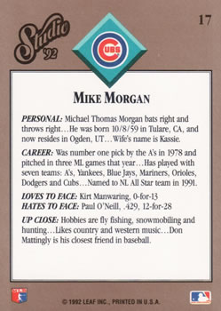 1992 Studio #17 Mike Morgan Back