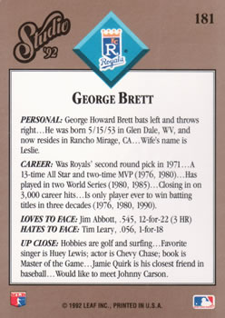 1992 Studio #181 George Brett Back