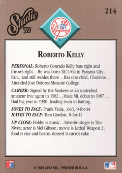 1992 Studio #214 Roberto Kelly Back