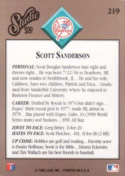 1992 Studio #219 Scott Sanderson Back