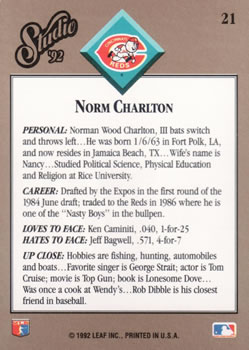 1992 Studio #21 Norm Charlton Back