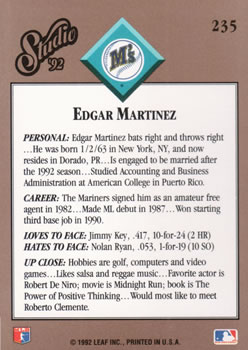 1992 Studio #235 Edgar Martinez Back