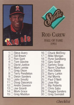 1992 Studio #261 Checklist (Rod Carew) Front