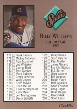 1992 Studio #263 Checklist (Billy Williams) Front