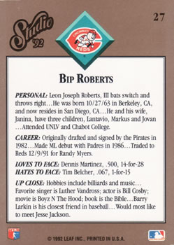 1992 Studio #27 Bip Roberts Back