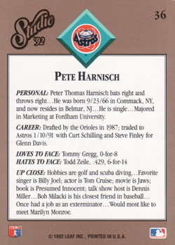 1992 Studio #36 Pete Harnisch Back