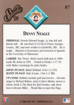 1992 Studio #87 Denny Neagle Back