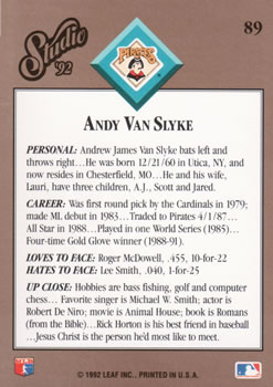 1992 Studio #89 Andy Van Slyke Back