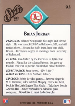1992 Studio #93 Brian Jordan Back