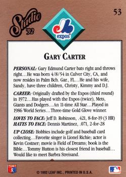 1992 Studio #53 Gary Carter Back