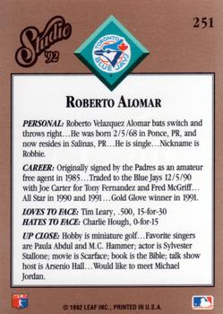 1992 Studio #251 Roberto Alomar Back