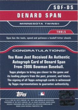 2006 Bowman - Signs of the Future #SOF-DS Denard Span Back