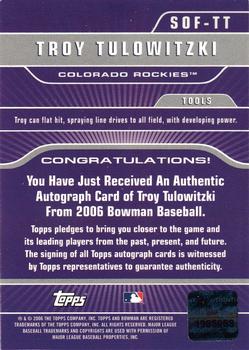 2006 Bowman - Signs of the Future #SOF-TT Troy Tulowitzki Back