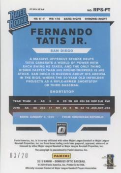 2019 Donruss Optic - Rated Rookies Signatures Teal Velocity #RPS-FT Fernando Tatis Jr. Back