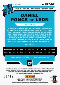 2019 Donruss Optic - Rated Rookies Signatures Teal Velocity #RRS-DP Daniel Ponce de Leon Back