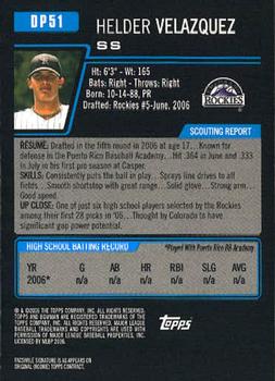 2006 Bowman Draft Picks & Prospects - Draft Picks #DP51 Helder Velazquez Back