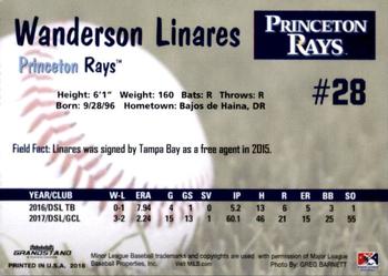 2018 Grandstand Princeton Rays #NNO Wanderson Linares Back