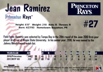 2018 Grandstand Princeton Rays #NNO Jean Ramirez Back