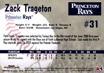 2018 Grandstand Princeton Rays #NNO Zack Trageton Back