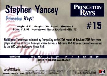 2018 Grandstand Princeton Rays #NNO Stephen Yancey Back