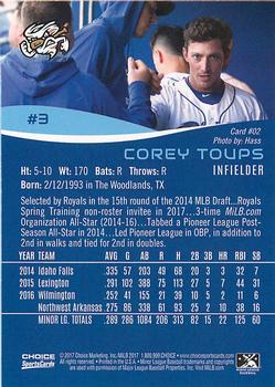 2017 Choice Omaha Storm Chasers #02 Corey Toups Back
