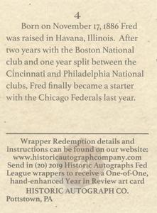 2019 Historic Autographs The Federal League #4 Fred Beck Back