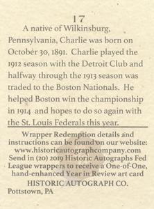 2019 Historic Autographs The Federal League #17 Charles Deal Back
