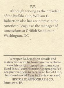 2019 Historic Autographs The Federal League #55 William Robertson Back