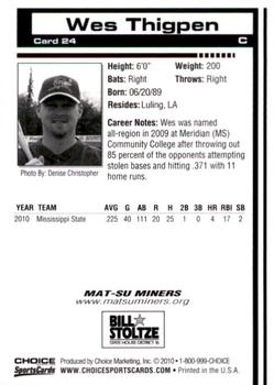 2010 Choice Mat-Su Miners #24 Wes Thigpen Back