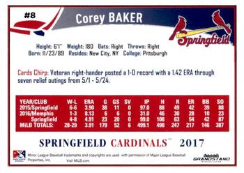 2017 Grandstand Springfield Cardinals #NNO Corey Baker Back