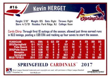 2017 Grandstand Springfield Cardinals #NNO Kevin Herget Back