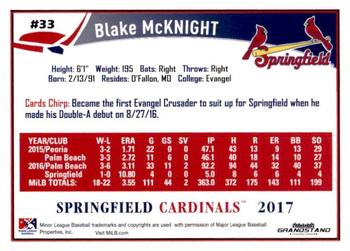 2017 Grandstand Springfield Cardinals #NNO Blake McKnight Back
